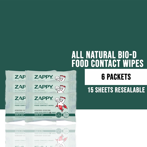 Zappy All Natural Biodegradable Food Contact Wipes 15s