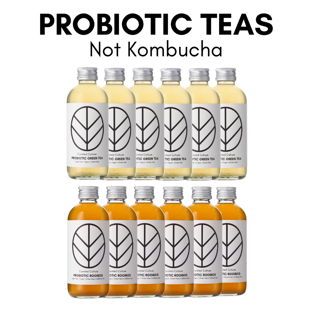 Carton of 12 Curated Culture Probiotic Teas (6 Green Tea + 6 Rooibos)