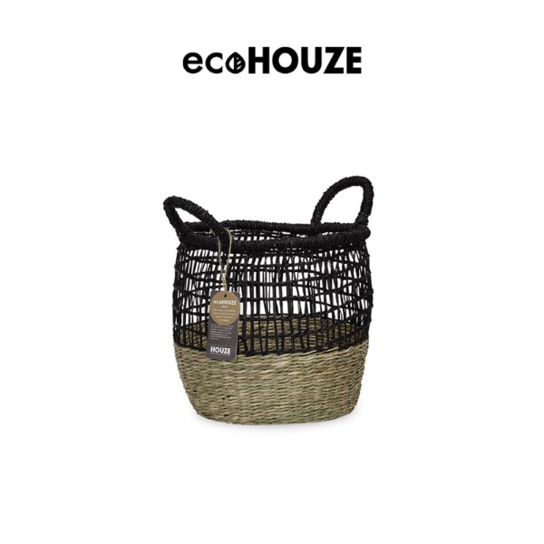 ecoHOUZE Seagrass Woven Basket With Handles - Black (Small)