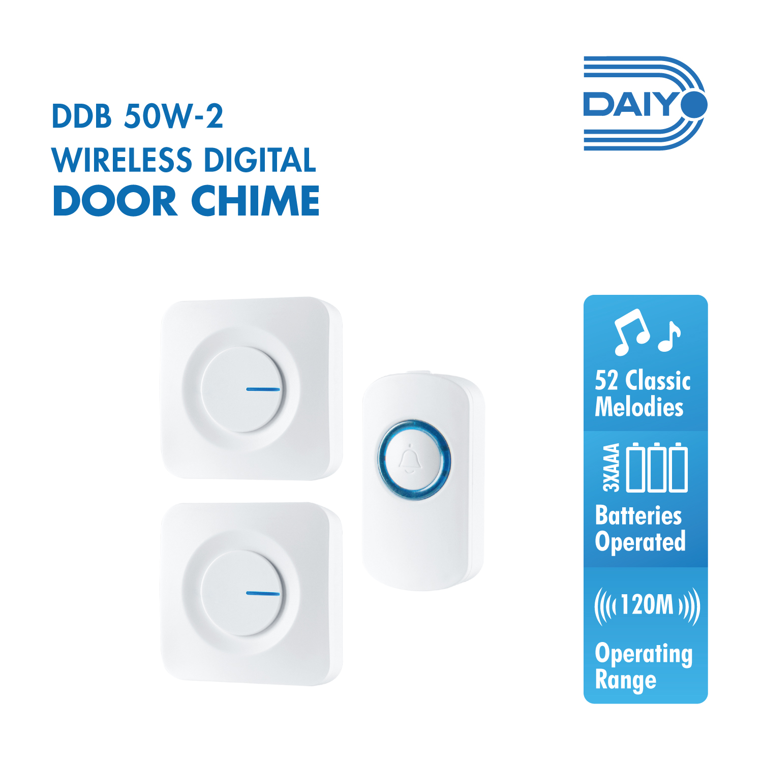 Daiyo Wireless Battery DoorBell (1 Switch + 2 Receiver Doorbell)