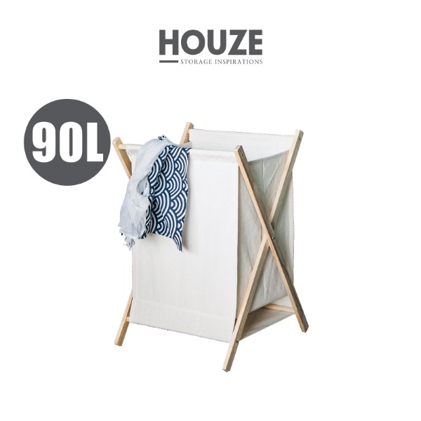 HOUZE - 90L Laundry Basket with Pine Wood X-Frame