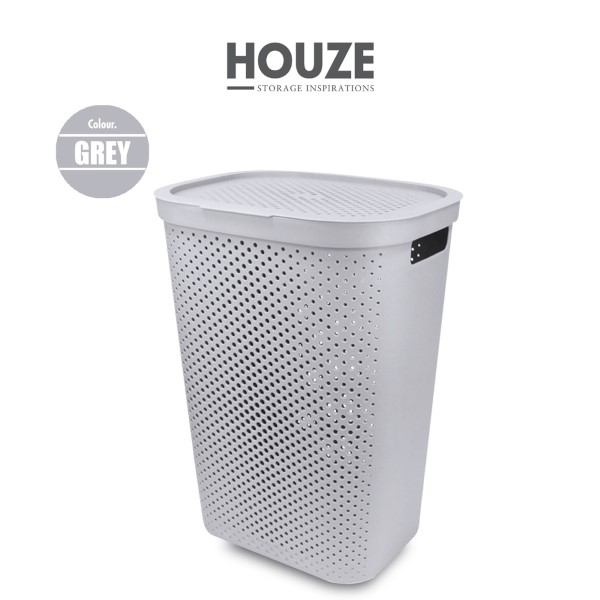 HOUZE - 60L Polka Dots Tall Laundry Basket (Grey / White)