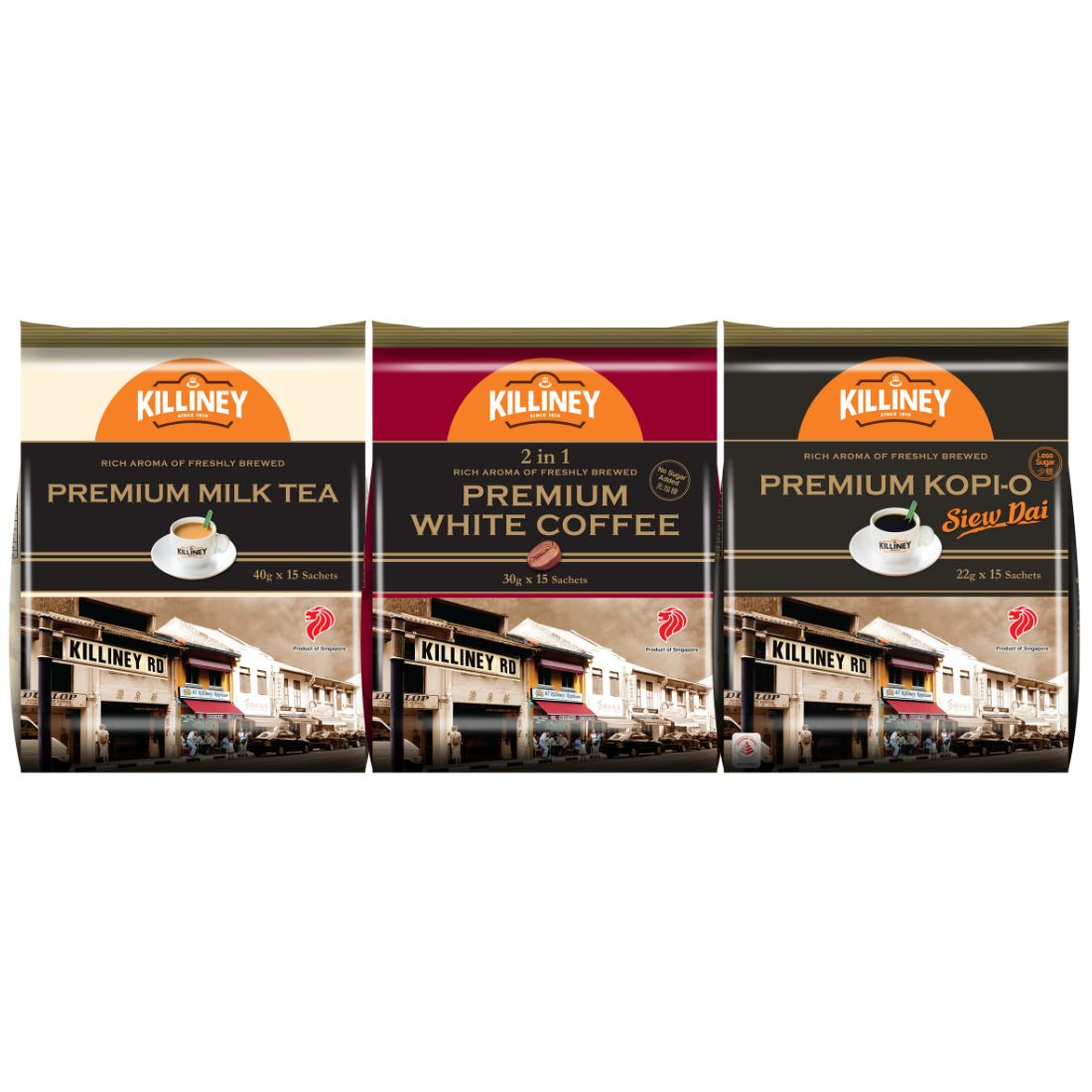 Kiliney [Bundle] 1x Killiney Premium Milk Tea + 1x Killiney Premium 2-in-1 White Coffee + 1x Killiney Premium Kopi-O Siew Dai