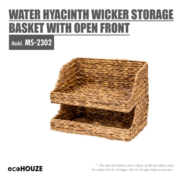 (Set of 2) ecoHOUZE Water Hyacinth Wicker Storage Basket with Open Front