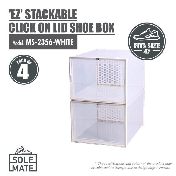 HOUZE - SoleMate - 'EZ' Stackable Click on  Lid Shoe Box - Fits: Size 47 (Pack of 4)