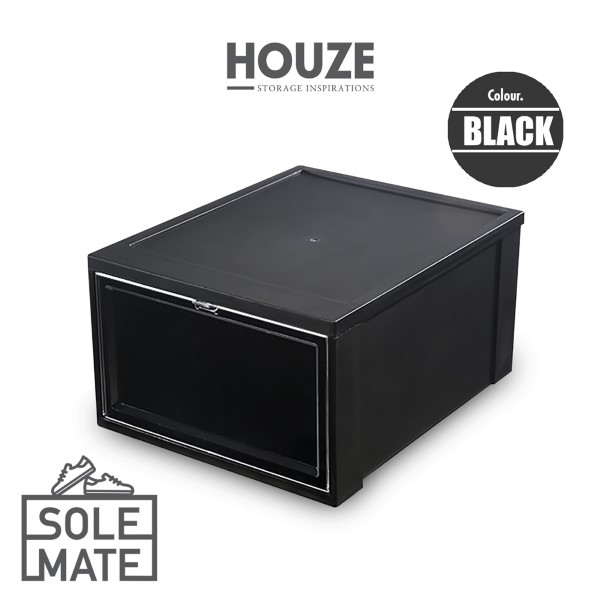 HOUZE - SoleMate - Stackable Drop Lid Shoe Box - Fits: Size 45 (Pack of 2) (2 Colors: Black / White)