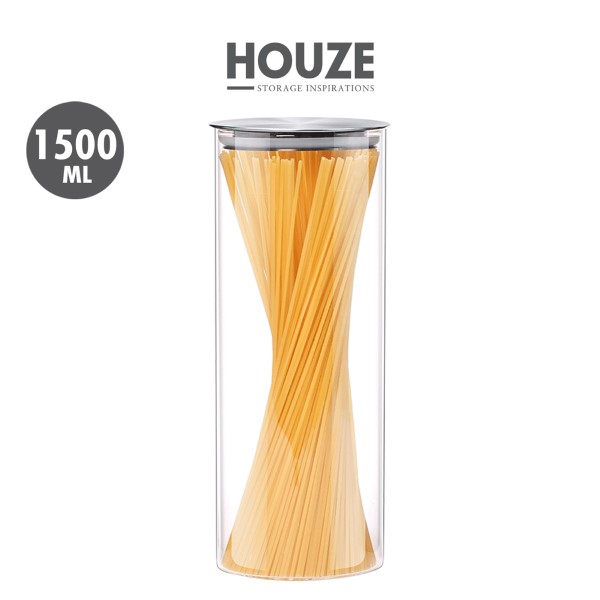HOUZE - Glass Storage Jar with Stainless Steel Sealed Lid (Dia: 9.5cm) - (1500ml / 1200ml / 900ml)