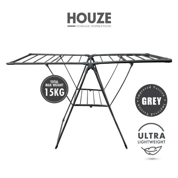 HOUZE - Clothes Drying Airer Rack (Grey) - (2 Fold / 3 Fold)