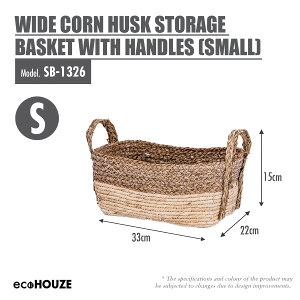 ecoHOUZE Wide Corn Husk Storage Basket with Handles (Small / Large)