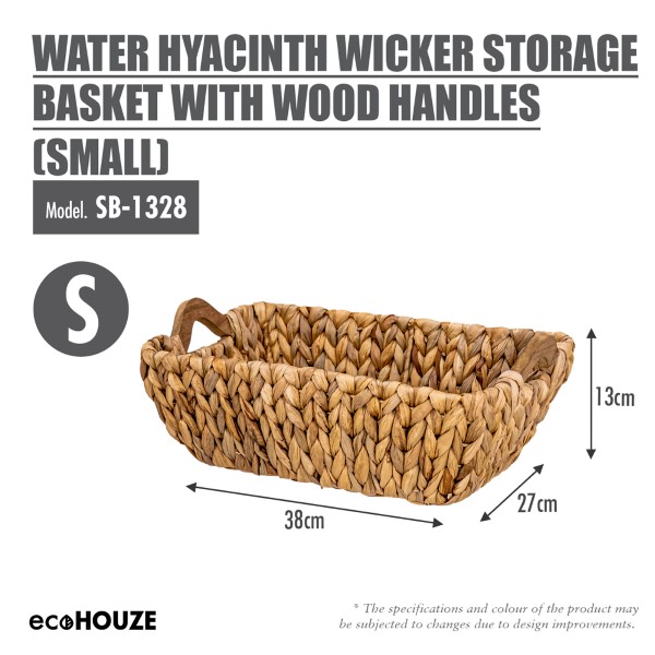 ecoHOUZE Water Hyacinth Wicker Storage Basket with Wood Handles (Small / Large)