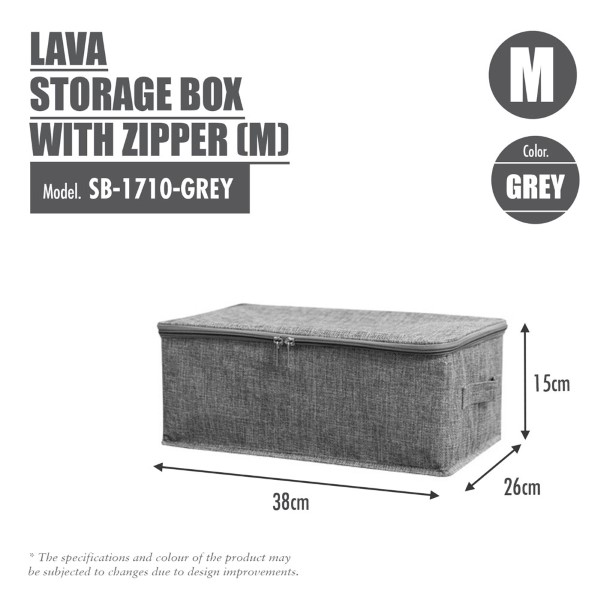 HOUZE - Lava - Storage Box with Zipper Lid (M) - Grey