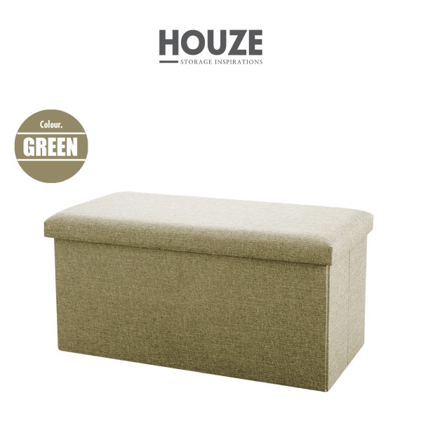 HOUZE - Foldable Fabric Storage Stool/Ottomans - 76x38cm (Green/Grey/Khaki)