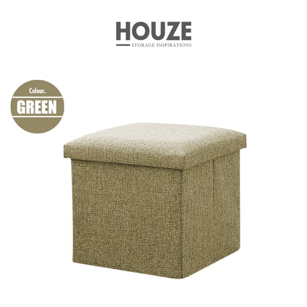 HOUZE - Foldable Fabric Storage Stool/Ottomans - 38cm (Green/Grey/Khaki)