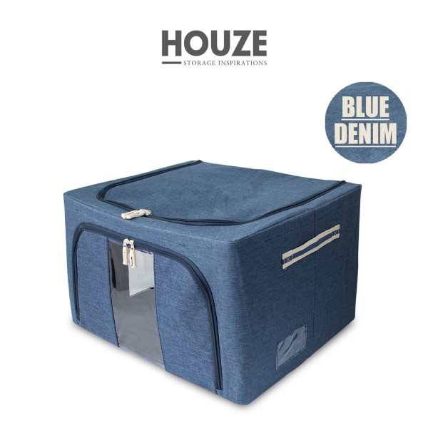 HOUZE - Foldable Linen Storage Box (Blue Denim/Grey)