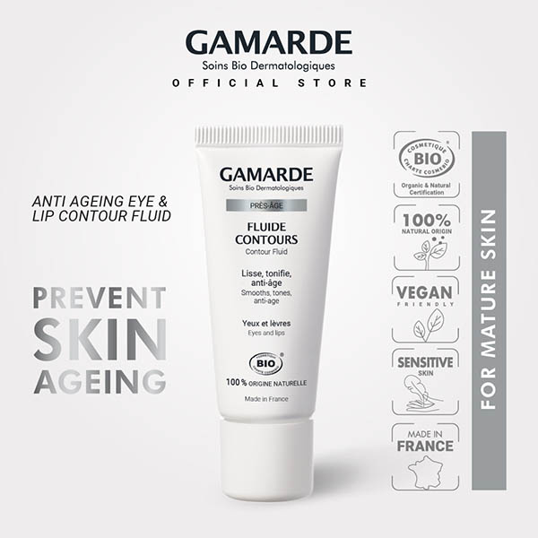 GAMARDE PRESAGE Organic Anti Ageing Toning Eye & Lip Contour Cream 20ml, Antioxidant For Mature Skin (FLUIDE CONTOUR)