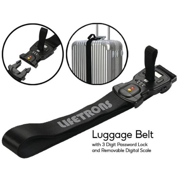 Lifetrons Luggage Belt with 3 Digit Password Lock and Removable Digital Scale
