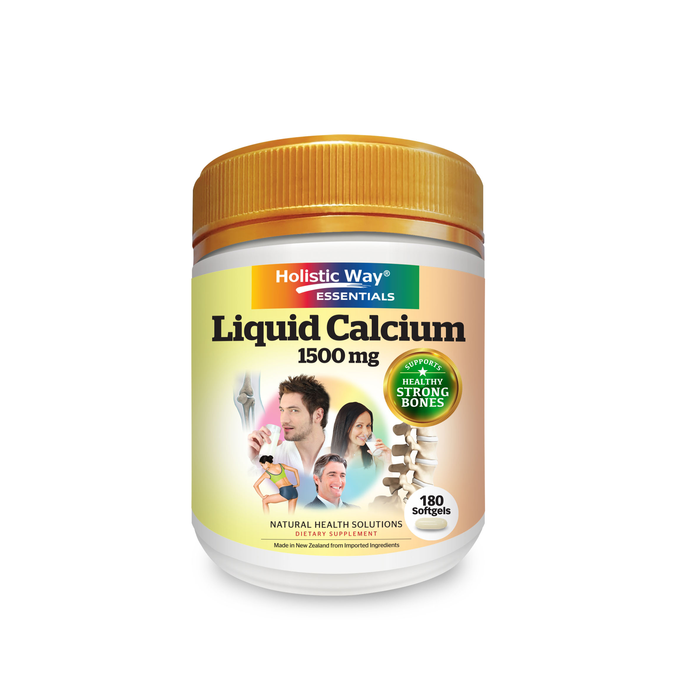 Holistic Way Essentials Liquid Calcium 1500mg (180 Softgels) for Healthy, Strong Bones