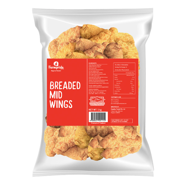 Farmpride Breaded Mid Wings 1kg Frozen (Halal)