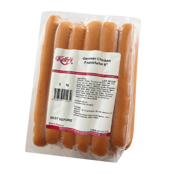 Kelly's German Chicken Frankfurter 6" Sausage 1kg (Frozen)