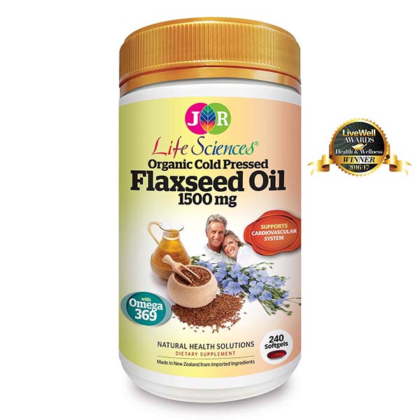 JR Life Sciences High Strength Organic Cold Pressed Flaxseed Oil 1500mg (240 Softgels)