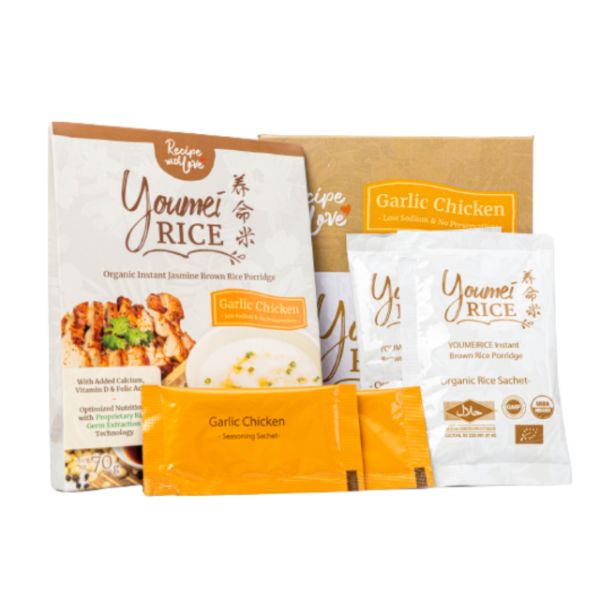 [FREE GIFT] Recipe with Love Youmei Rice Organic Instant Jasmine Brown Rice Porridge - Garlic Chicken (Packet)