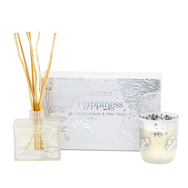 Happiness - Green Leaves & Pine Trees - Candle & Diffuser Duo Set