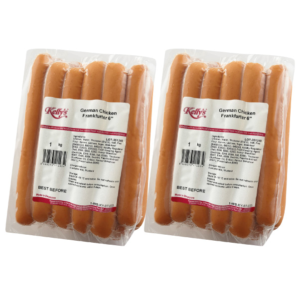 [Bundle of 2] Kelly's German Chicken Frankfurter 6" Sausage 1kg (Frozen)