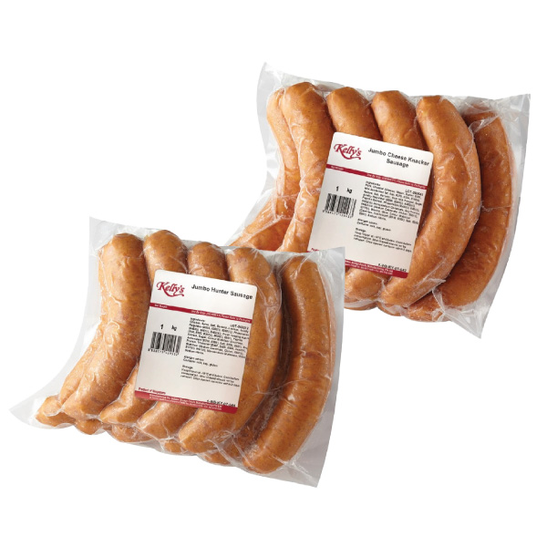 Kelly’s Jumbo Hunter Sausage & Jumbo Cheese Knacker Sausage 1kg (Frozen)